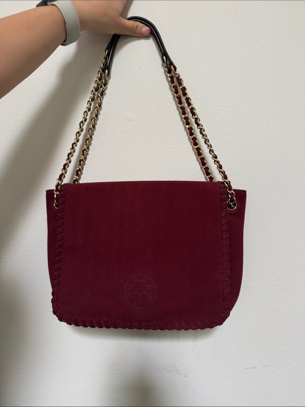 Tory Burch Suede Chain-Handle Shoulder Bag in Burgundy